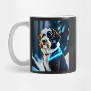 Aussiedoodle Enjoys The Snowy Forest Mug